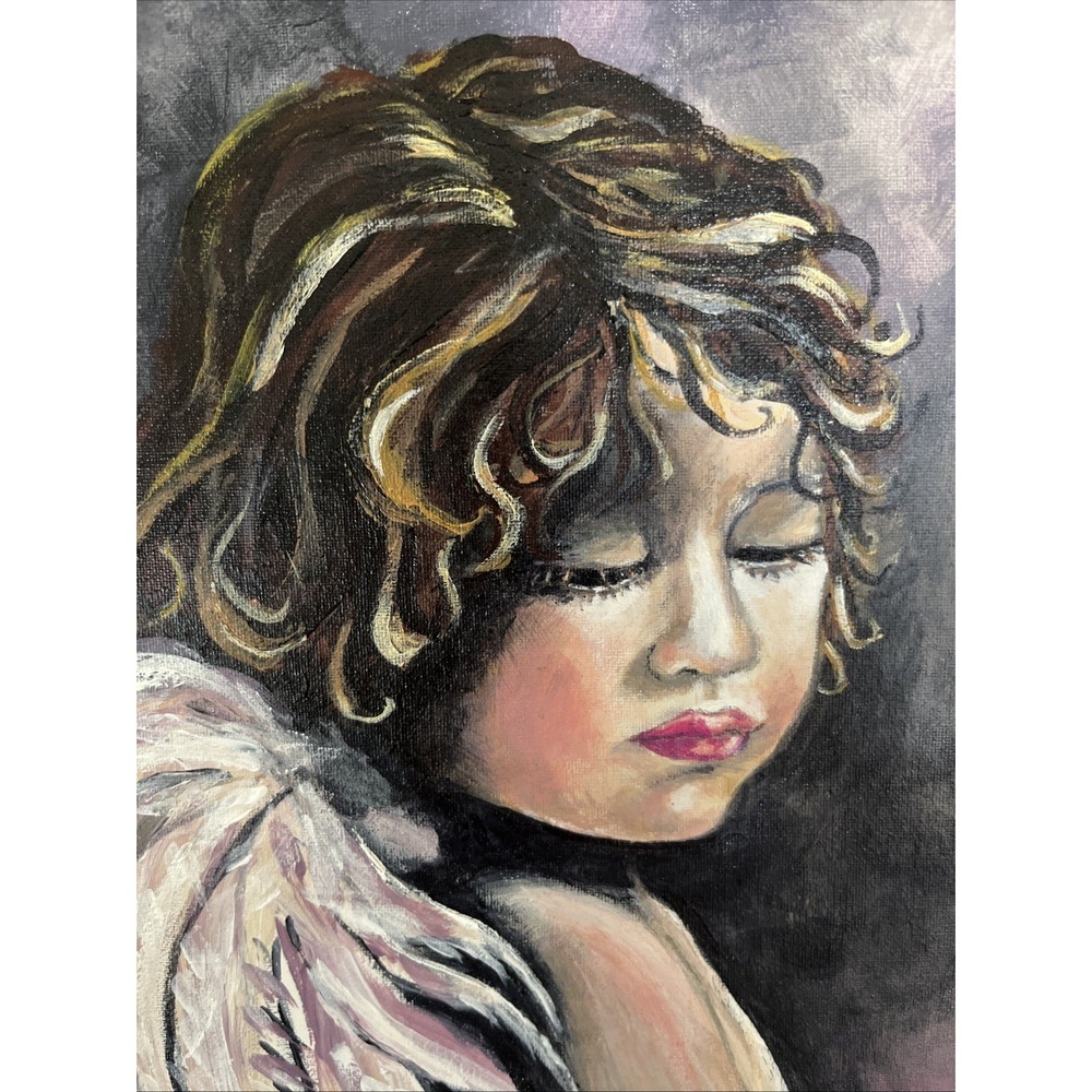 Framed Original Oil Painting Cherub Angel  Spiritual Signed 9 1/4"x 11 1/4"